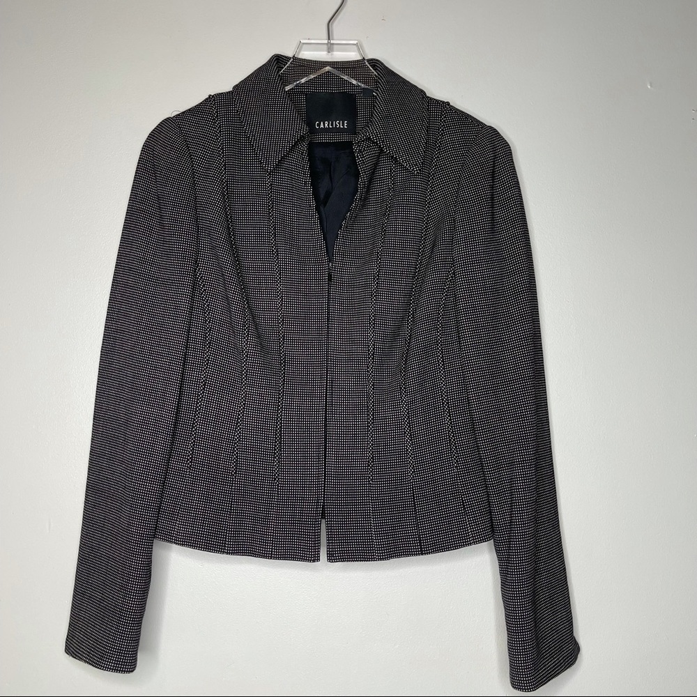 Carlisle Tailored Wool Blend Jacket Blazer Size 4 Black White Micro Dot - Picture 2 of 14